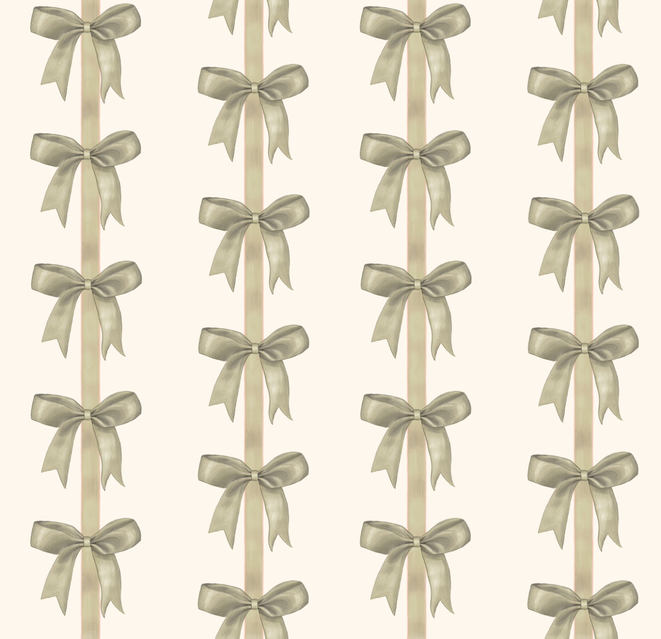 Belle Bow Wallpaper in Cream / Olive