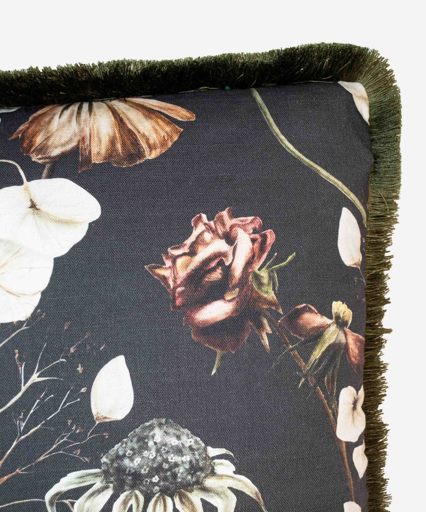 'Death Becomes Her' Cushion with Fringing in Ink