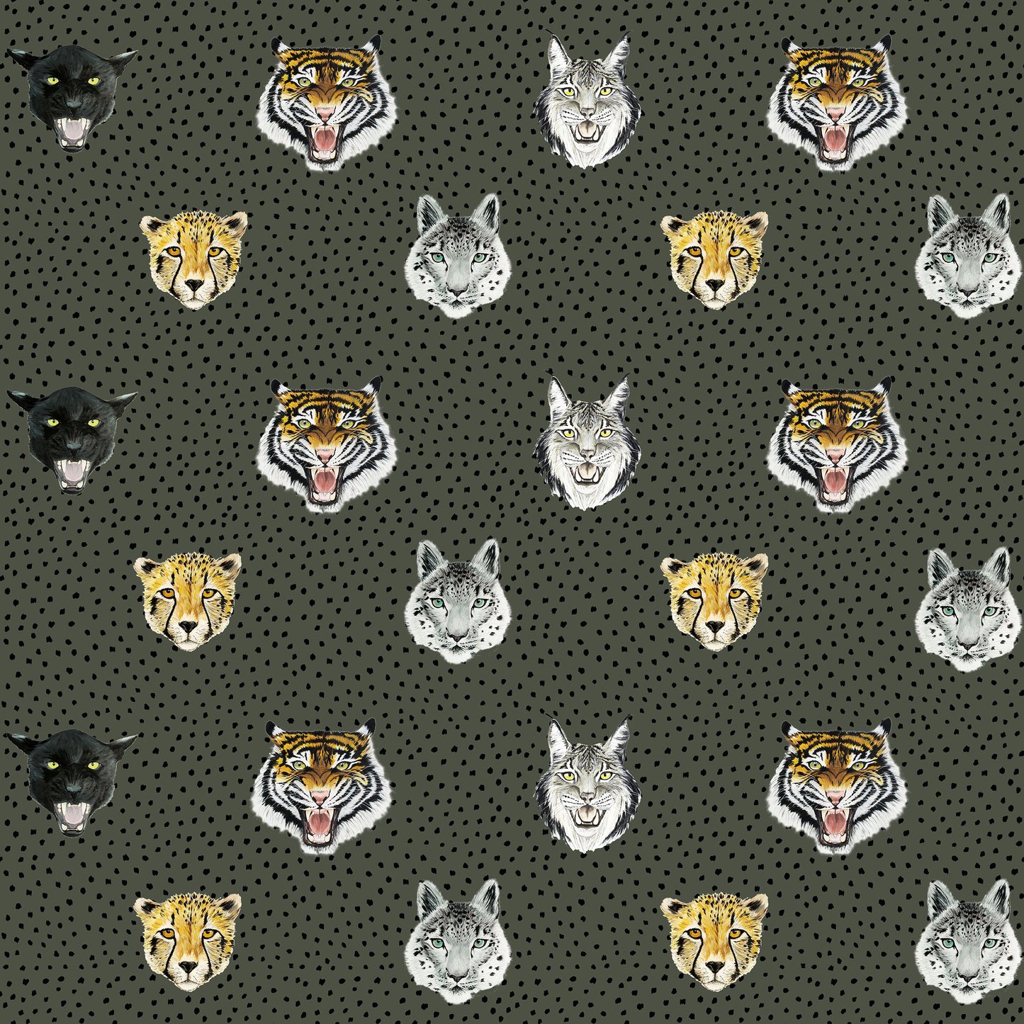 Wildcats Wallpaper Small Scale in Olive Green