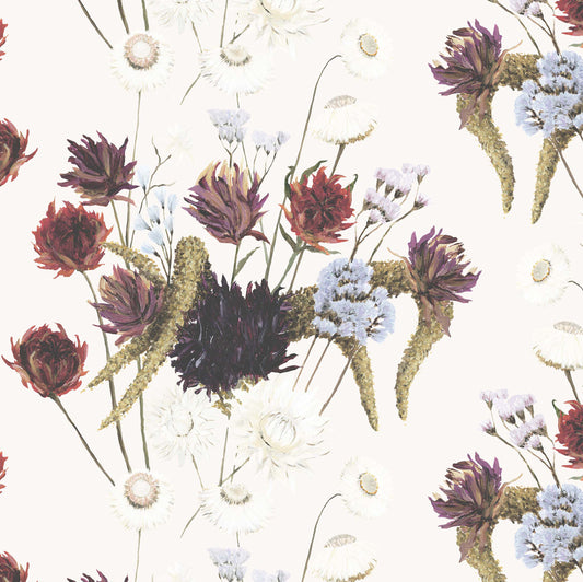 Dried Flowers Fabric in Pearl White