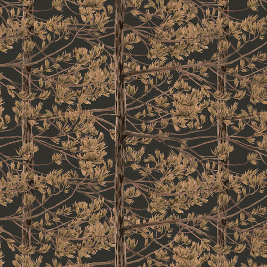 Saffron Fir Trees Fabric Amber/Black