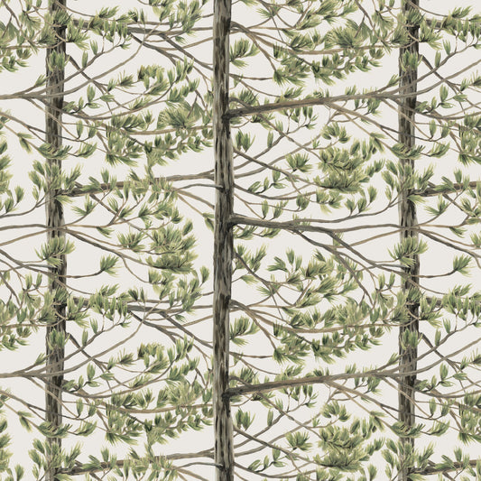 Saffron Fir Trees Fabric Bone/Green