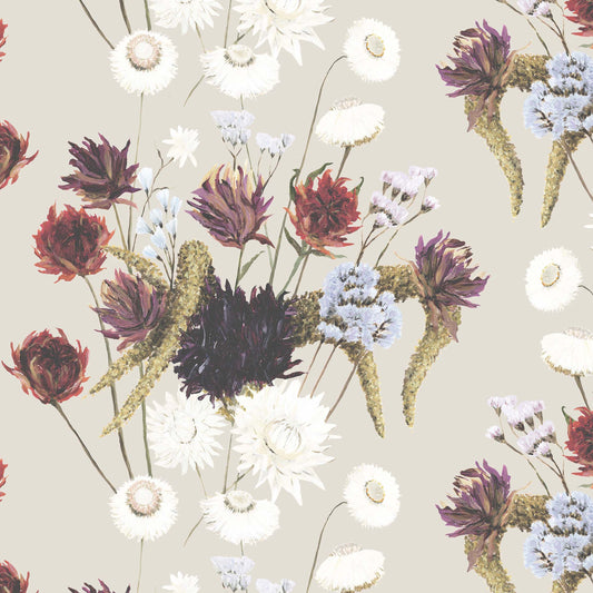 Dried Flowers Fabric in Stone