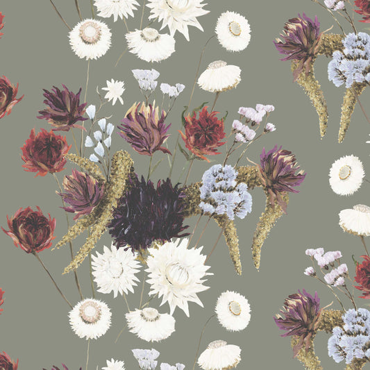 Dried Flowers Fabric in Khaki