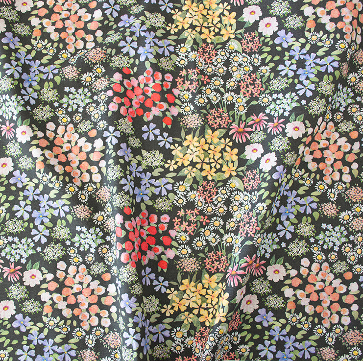 70s Vintage Meadow Fabric in Faded Black