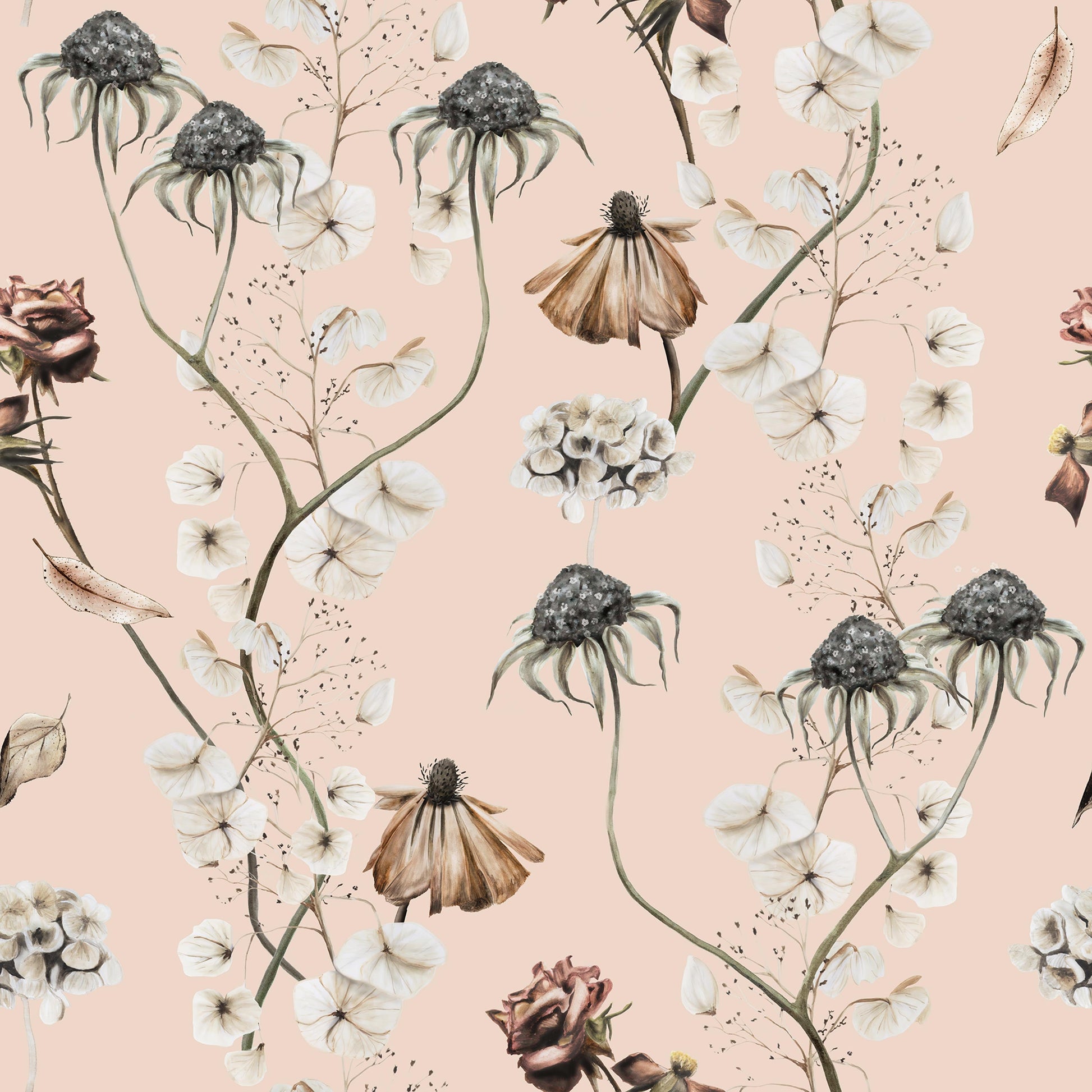 Trailing floral pink flower fabric, fabric to cover headboard, curtain fabric, fabric for blinds
