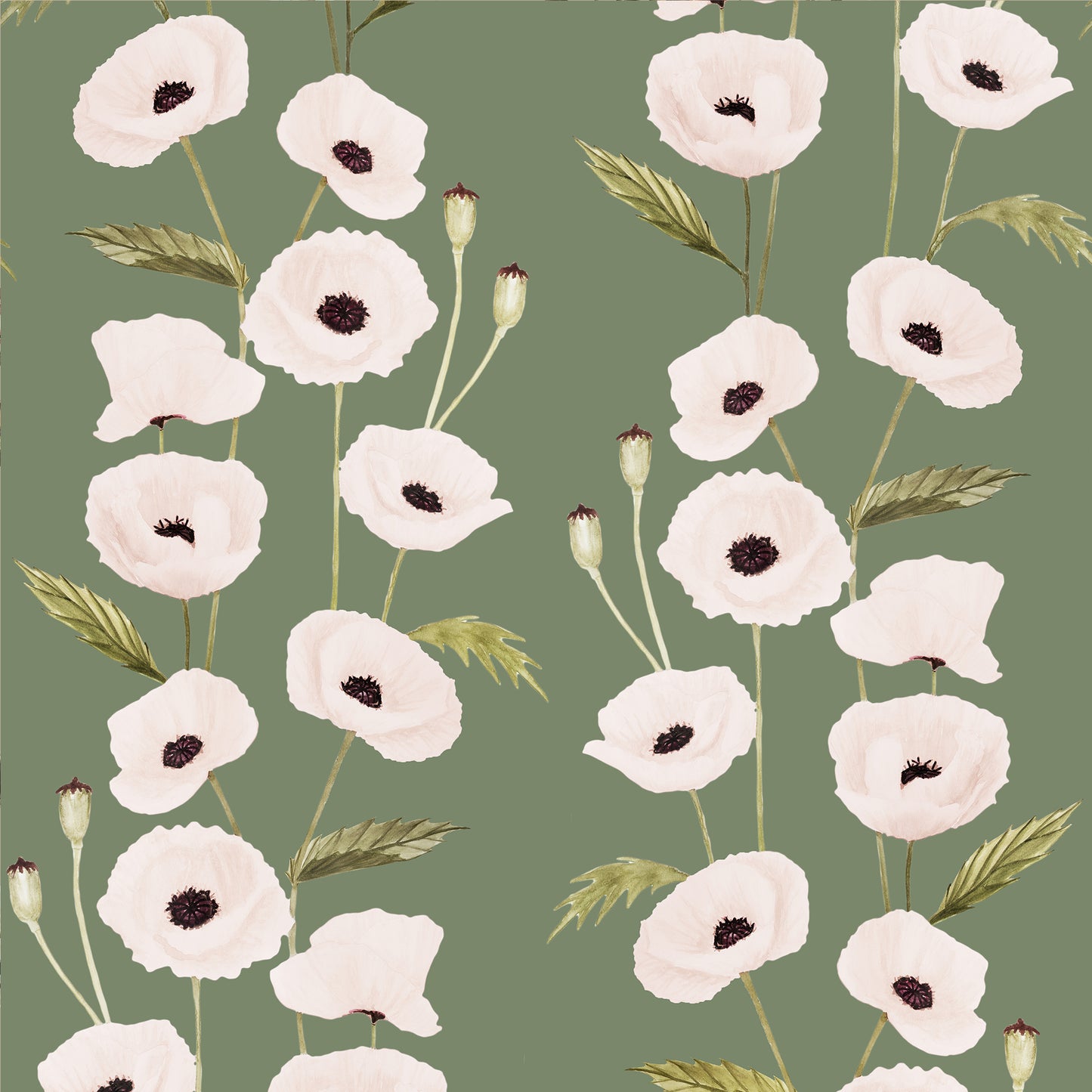 Dreamy Poppy Fabric in Vintage Mid Green