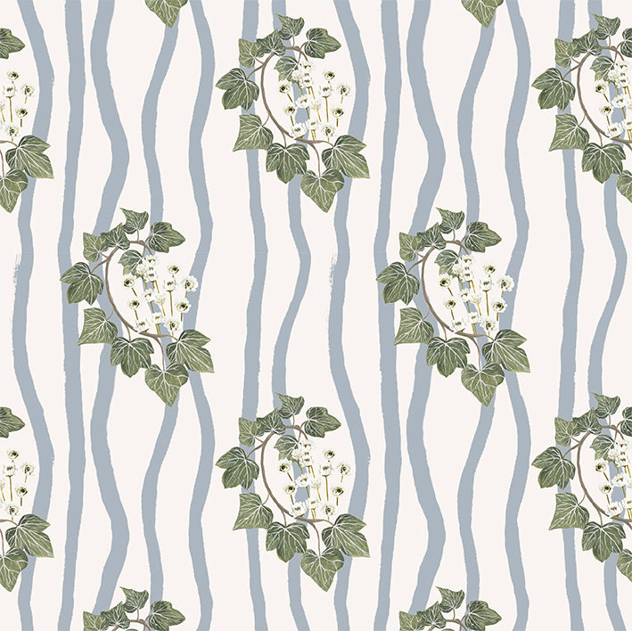 Folklore Ivy Stripe Wallpaper Bone / Blue