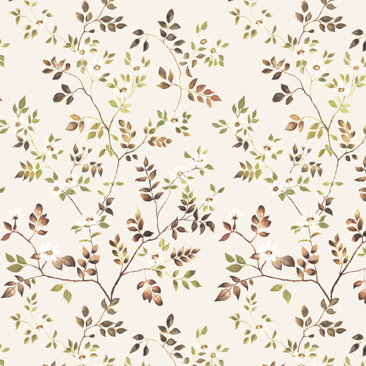 Trailing Floral Fabric in Cotton White