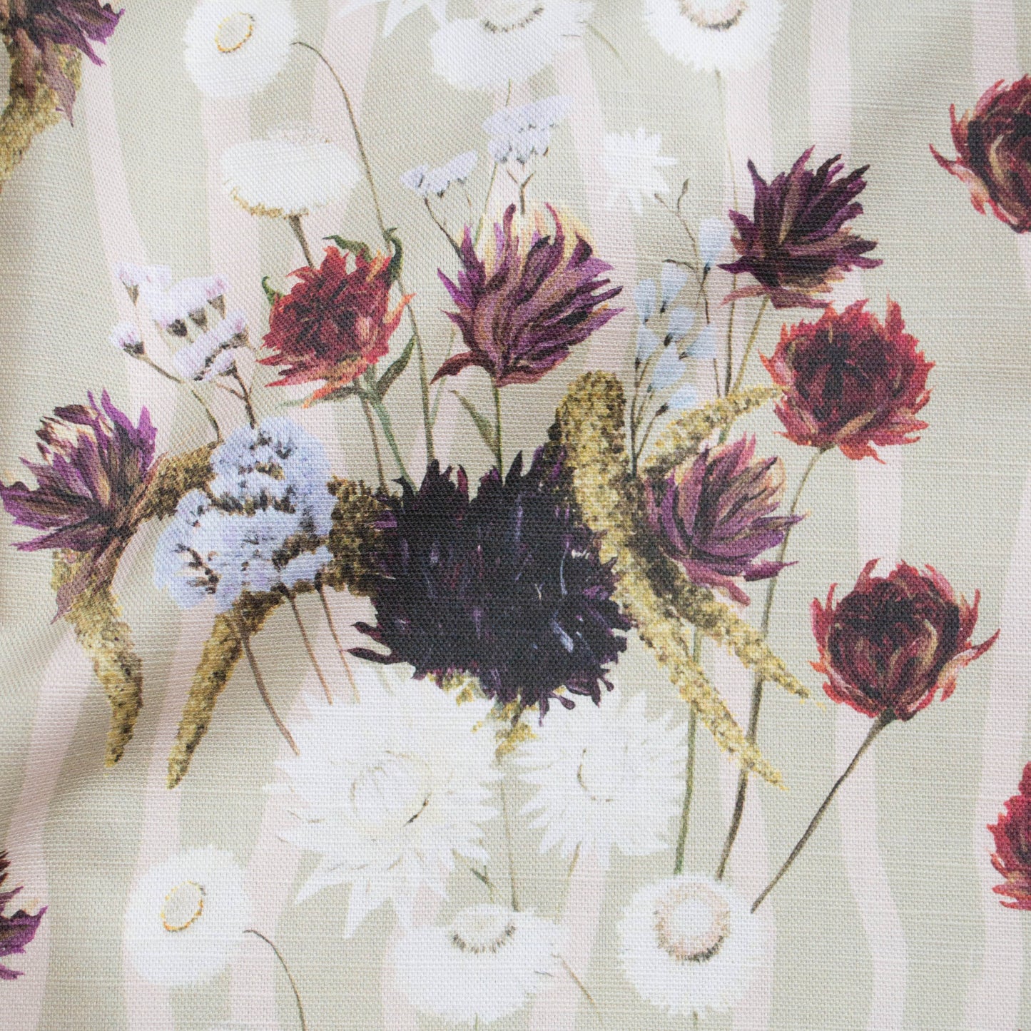 Dried Flowers Stripe Fabric in Pistachio/Pink