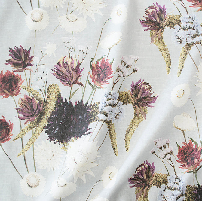 Dried Flowers Fabric in Pale Blue