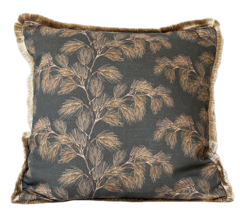 Fir Branch Ink Fringed Cushion