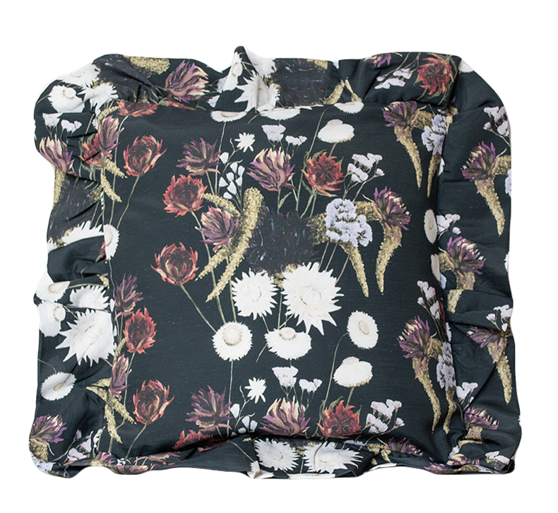 Dried Flowers Frilled Edge Cushion Ink