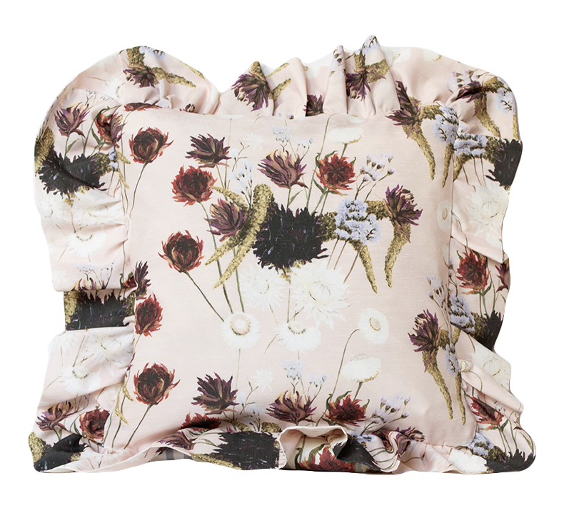 Dried Flowers Frilled Edge Cushion Pink