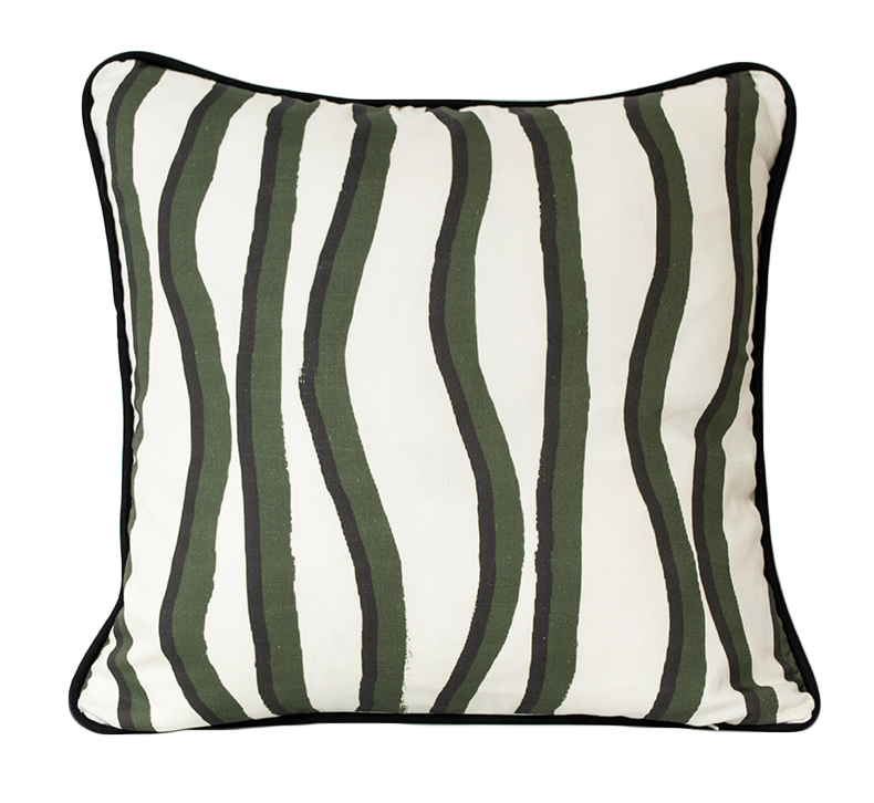 Wavy Stripe Cushion in Cream/Green
