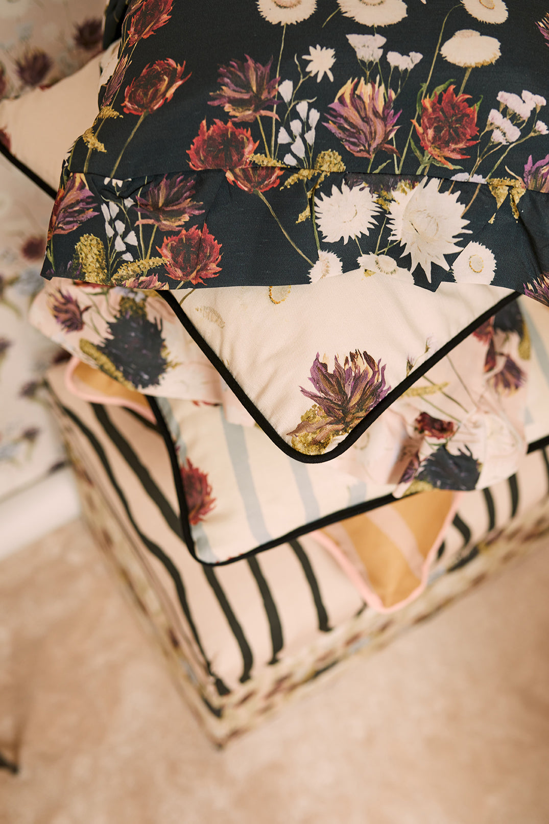 Dried Flowers Frilled Edge Cushion Ink